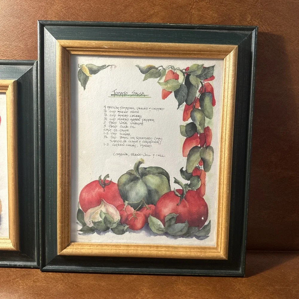 VTG Framed Garden Cookbook 90's Tomato Salsa, And Linguine W-Clamsauce 2-13X11